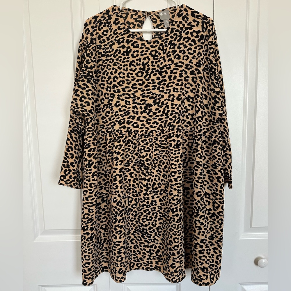 ASOS DESIGN long sleeve smock mini dress in leopard print - Picture 2 of 6